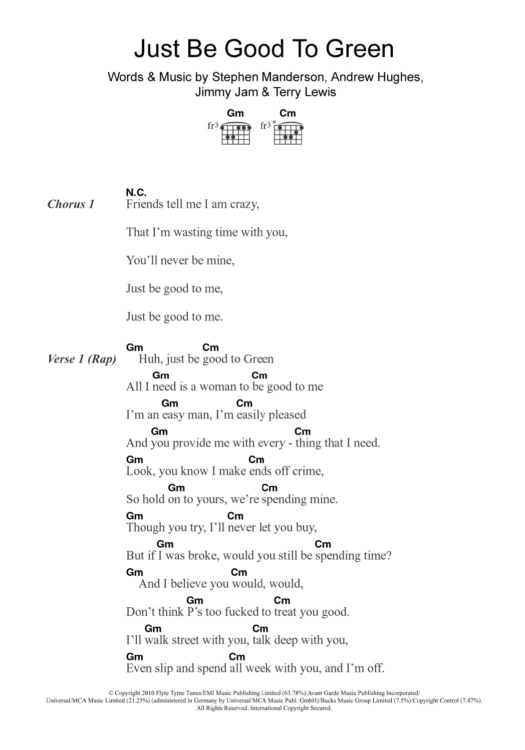 Professor Green Just Be Good To Green (featuring Lily Allen) Sheet Music Notes & Chords for Guitar Chords/Lyrics - Download or Print PDF