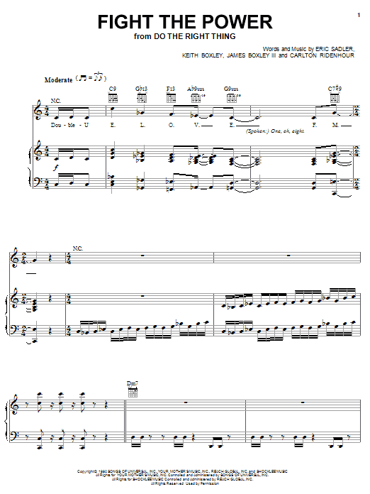 Public Enemy Fight The Power Sheet Music Notes & Chords for Piano, Vocal & Guitar (Right-Hand Melody) - Download or Print PDF
