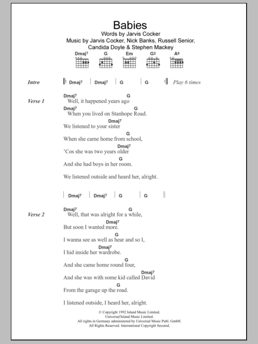 Pulp Babies Sheet Music Notes & Chords for Lyrics & Chords - Download or Print PDF