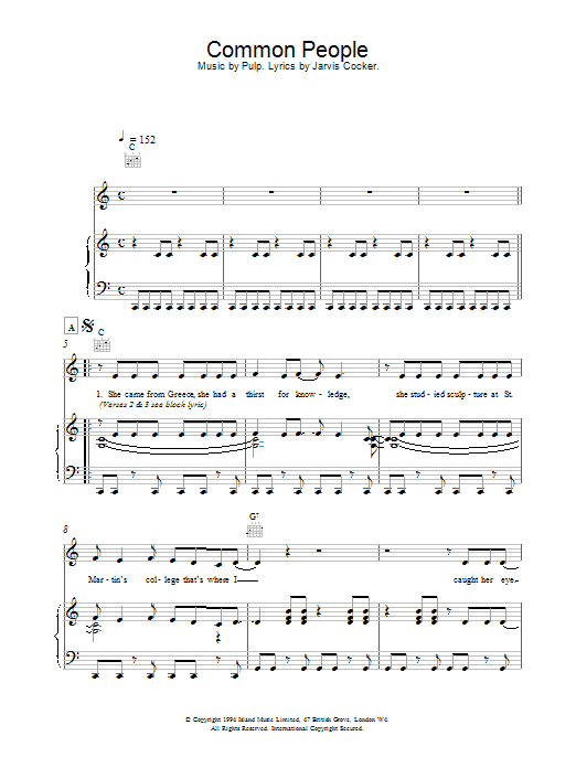 Pulp Common People Sheet Music Notes & Chords for Beginner Piano - Download or Print PDF