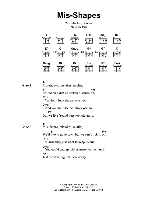 Pulp Mis-shapes Sheet Music Notes & Chords for Lyrics & Chords - Download or Print PDF