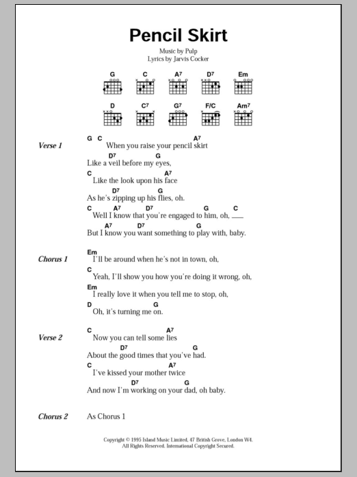 Pulp Pencil Skirt Sheet Music Notes & Chords for Piano, Vocal & Guitar (Right-Hand Melody) - Download or Print PDF