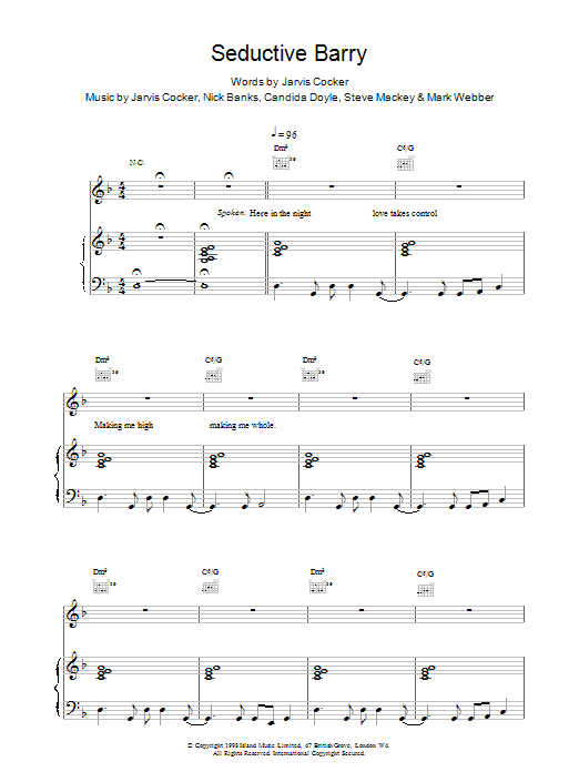 Pulp Seductive Barry Sheet Music Notes & Chords for Piano, Vocal & Guitar - Download or Print PDF