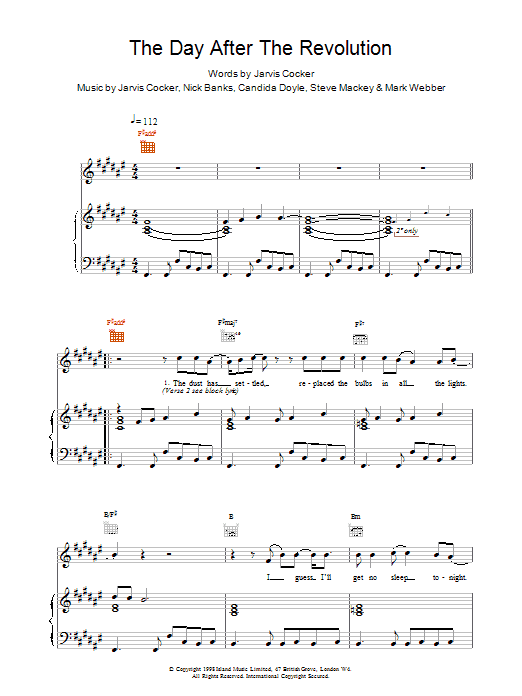 Pulp The Day After The Revolution Sheet Music Notes & Chords for Piano, Vocal & Guitar (Right-Hand Melody) - Download or Print PDF