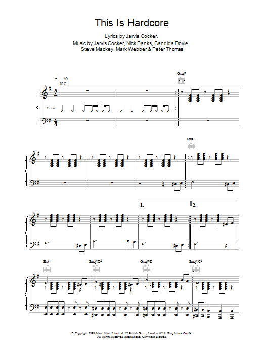Pulp This Is Hardcore Sheet Music Notes & Chords for Piano, Vocal & Guitar - Download or Print PDF