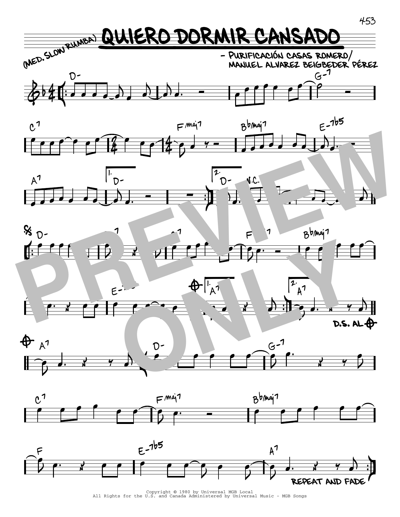 Purificación Casas Romero Quiero Dormir Cansado Sheet Music Notes & Chords for Real Book – Melody & Chords - Download or Print PDF