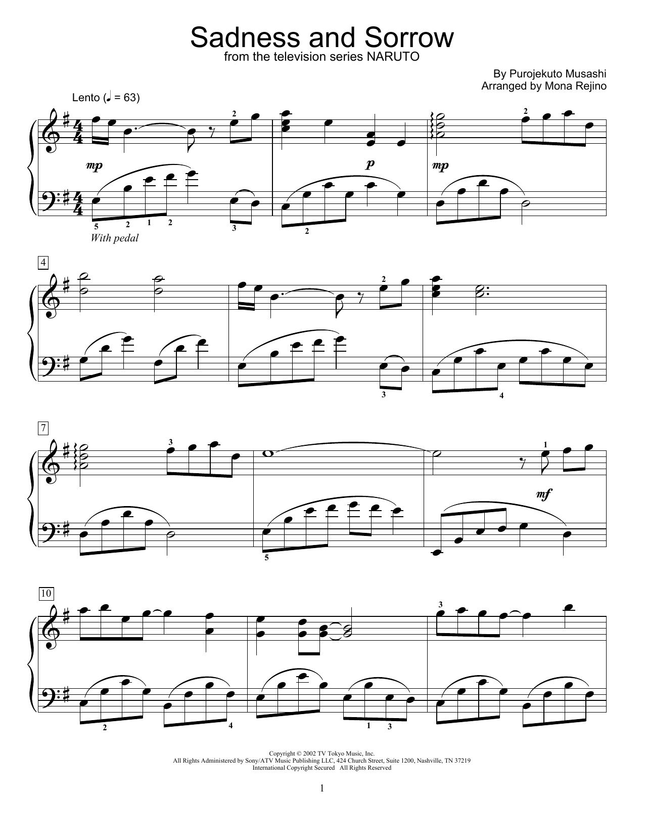 Purojekuto Musashi Sadness And Sorrow (from Naruto) (arr. Mona Rejino) Sheet Music Notes & Chords for Educational Piano - Download or Print PDF