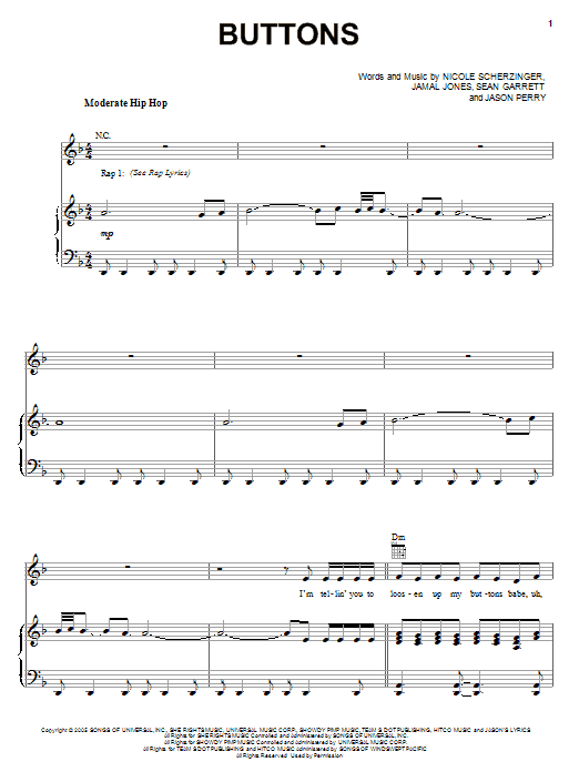 Pussycat Dolls featuring Snoop Dogg Buttons Sheet Music Notes & Chords for Piano, Vocal & Guitar (Right-Hand Melody) - Download or Print PDF