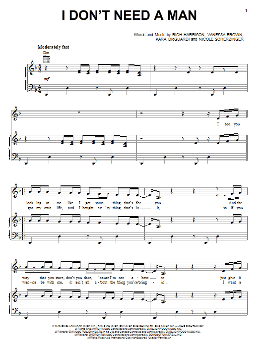 Pussycat Dolls I Don't Need A Man Sheet Music Notes & Chords for Piano, Vocal & Guitar (Right-Hand Melody) - Download or Print PDF