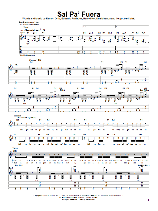 Puya Sal Pa'Fuera Sheet Music Notes & Chords for Guitar Tab - Download or Print PDF