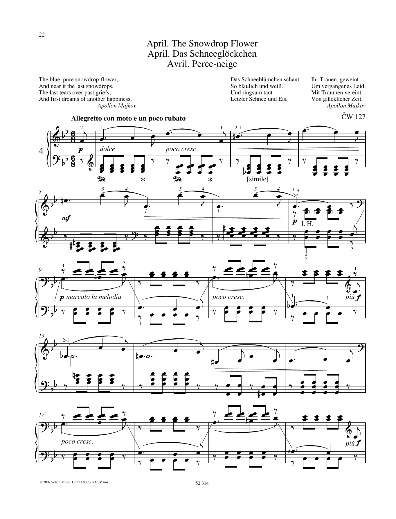 Pyotr Il'yich Tchaikovsky April Sheet Music Notes & Chords for Piano Solo - Download or Print PDF