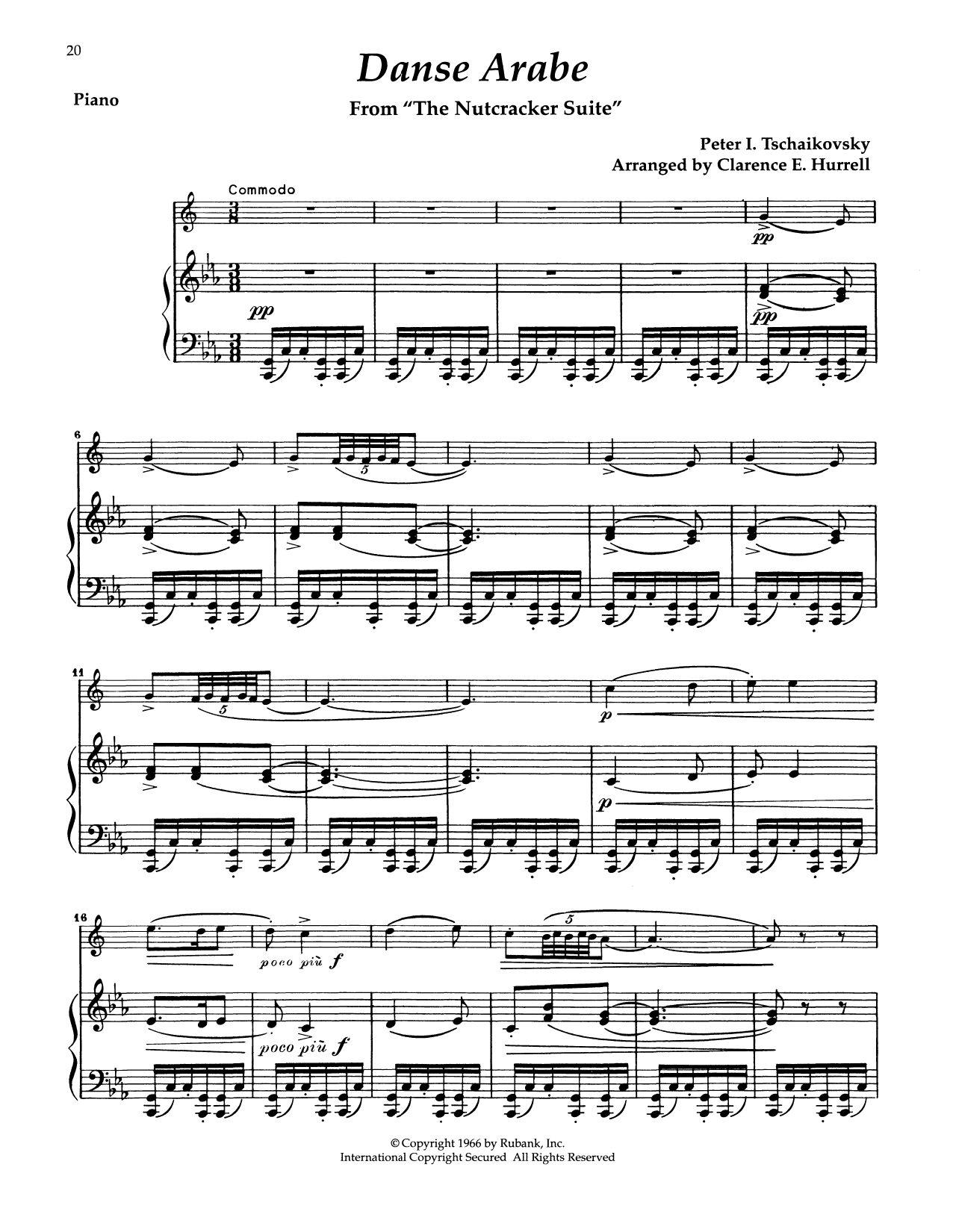 Pyotr Il'yich Tchaikovsky Arab Dance (from The Nutcracker Suite) Sheet Music Notes & Chords for Alto Sax and Piano - Download or Print PDF