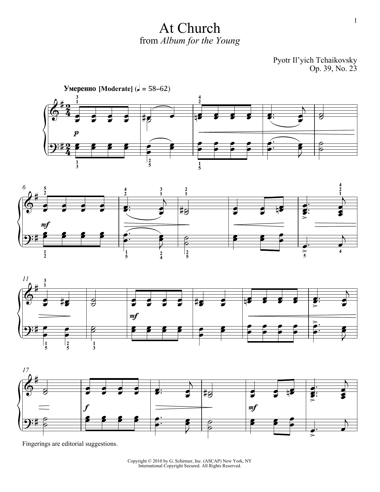 Pyotr Il'yich Tchaikovsky At Church Sheet Music Notes & Chords for Piano - Download or Print PDF