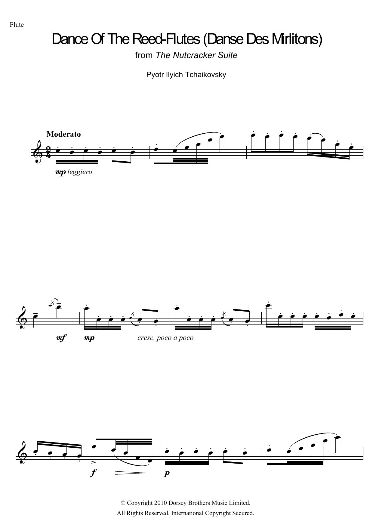 Pyotr Il'yich Tchaikovsky Dance Of The Reed Flutes (from The Nutcracker Suite) Sheet Music Notes & Chords for Flute - Download or Print PDF