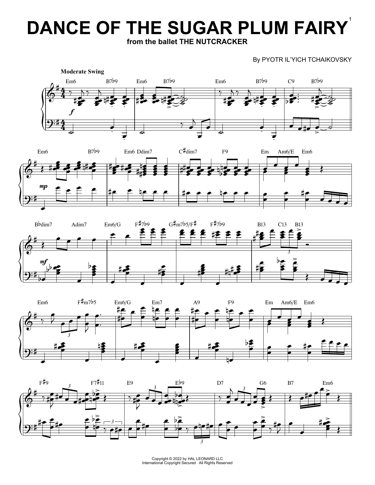 Pyotr Il'yich Tchaikovsky Dance Of The Sugar Plum Fairy, Op. 71a [Jazz version] (arr. Brent Edstrom) Sheet Music Notes & Chords for Piano Solo - Download or Print PDF
