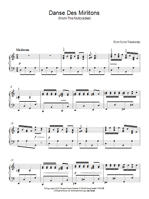 Pyotr Ilyich Tchaikovsky Danse Des Mirlitons (from The Nutcracker) Sheet Music Notes & Chords for Beginner Piano - Download or Print PDF