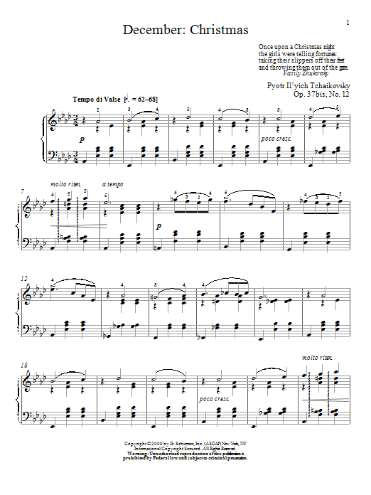 Pyotr Il'yich Tchaikovsky December: Christmas Sheet Music Notes & Chords for Piano - Download or Print PDF