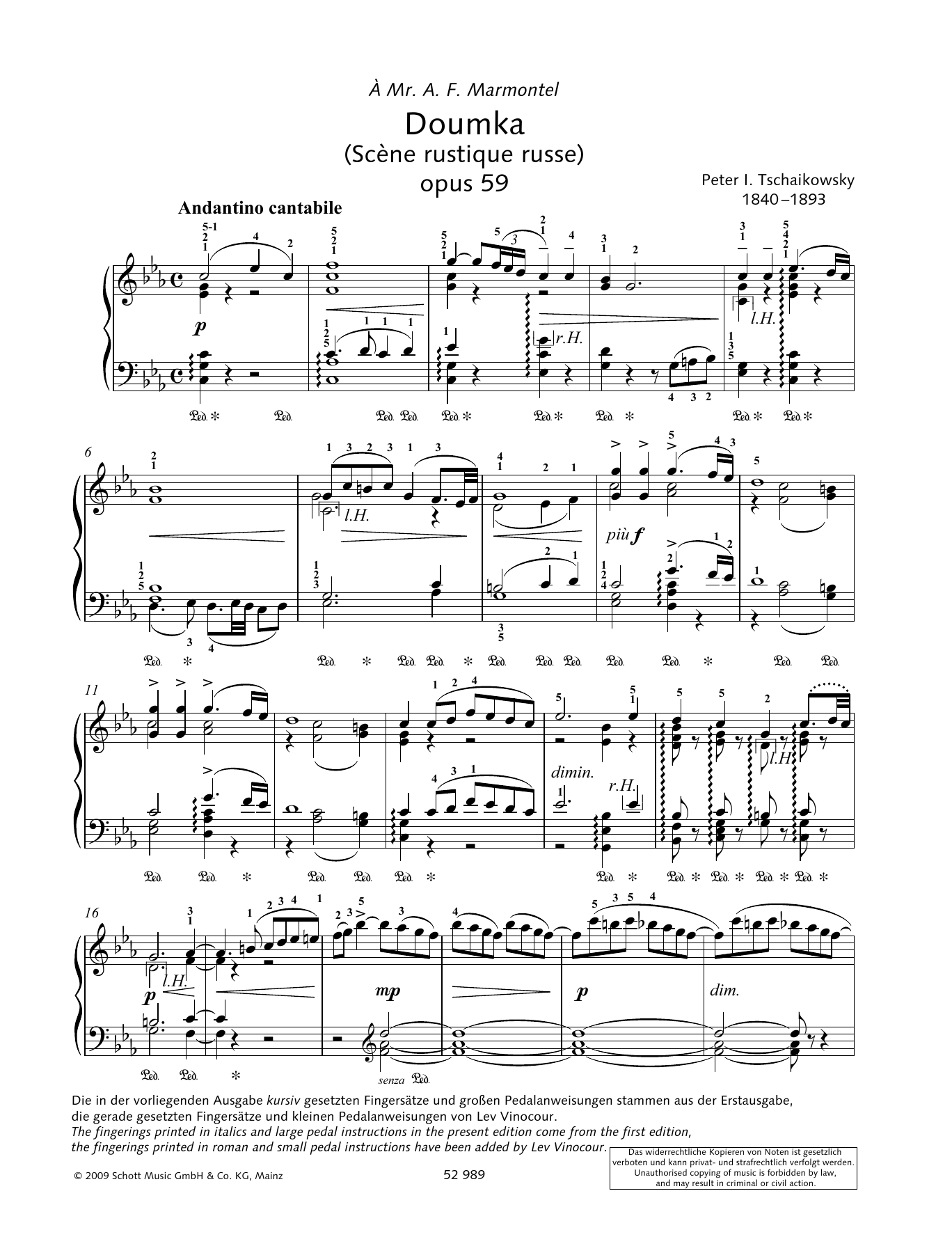 Pyotr Il'yich Tchaikovsky Doumka Sheet Music Notes & Chords for Piano Solo - Download or Print PDF