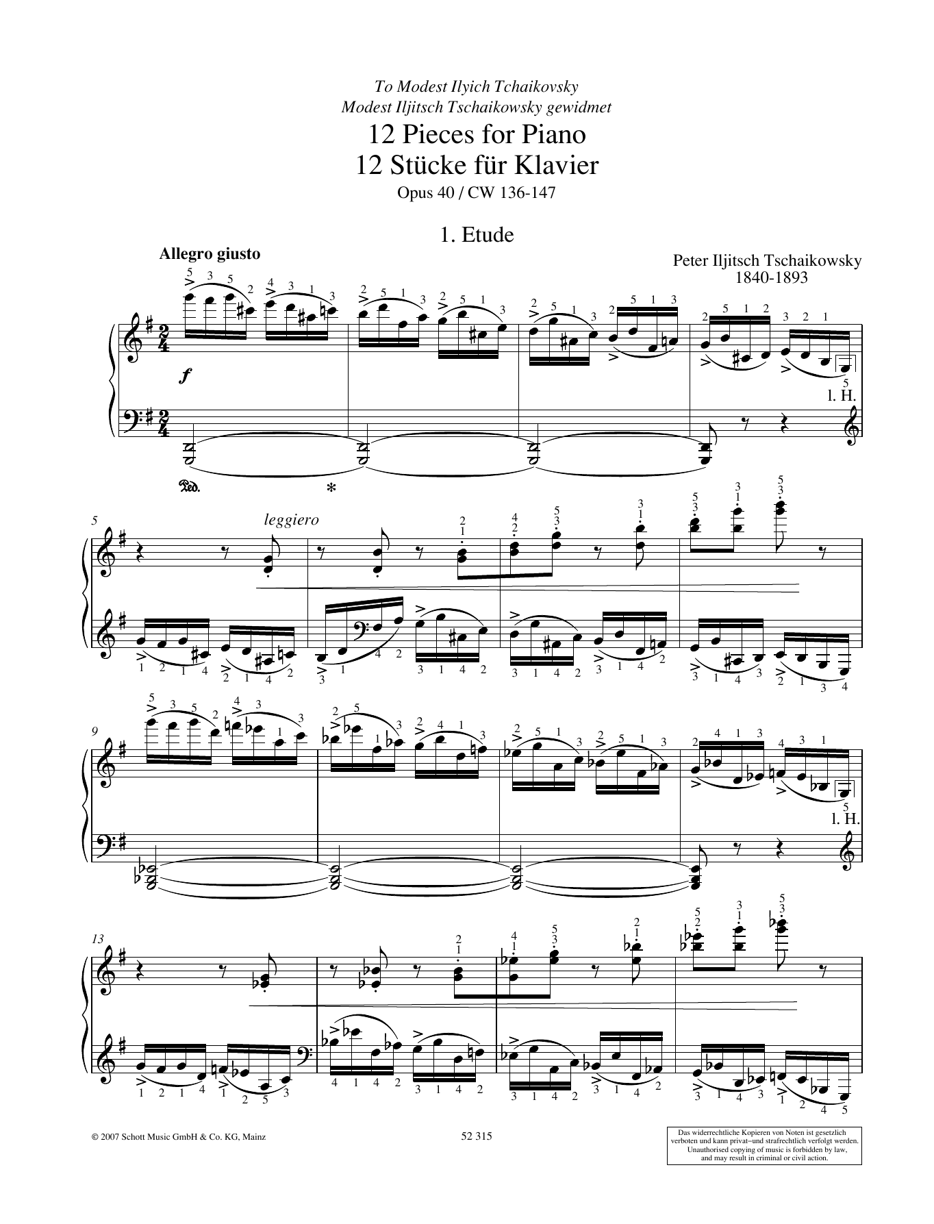 Pyotr Il'yich Tchaikovsky Etude Sheet Music Notes & Chords for Piano Solo - Download or Print PDF