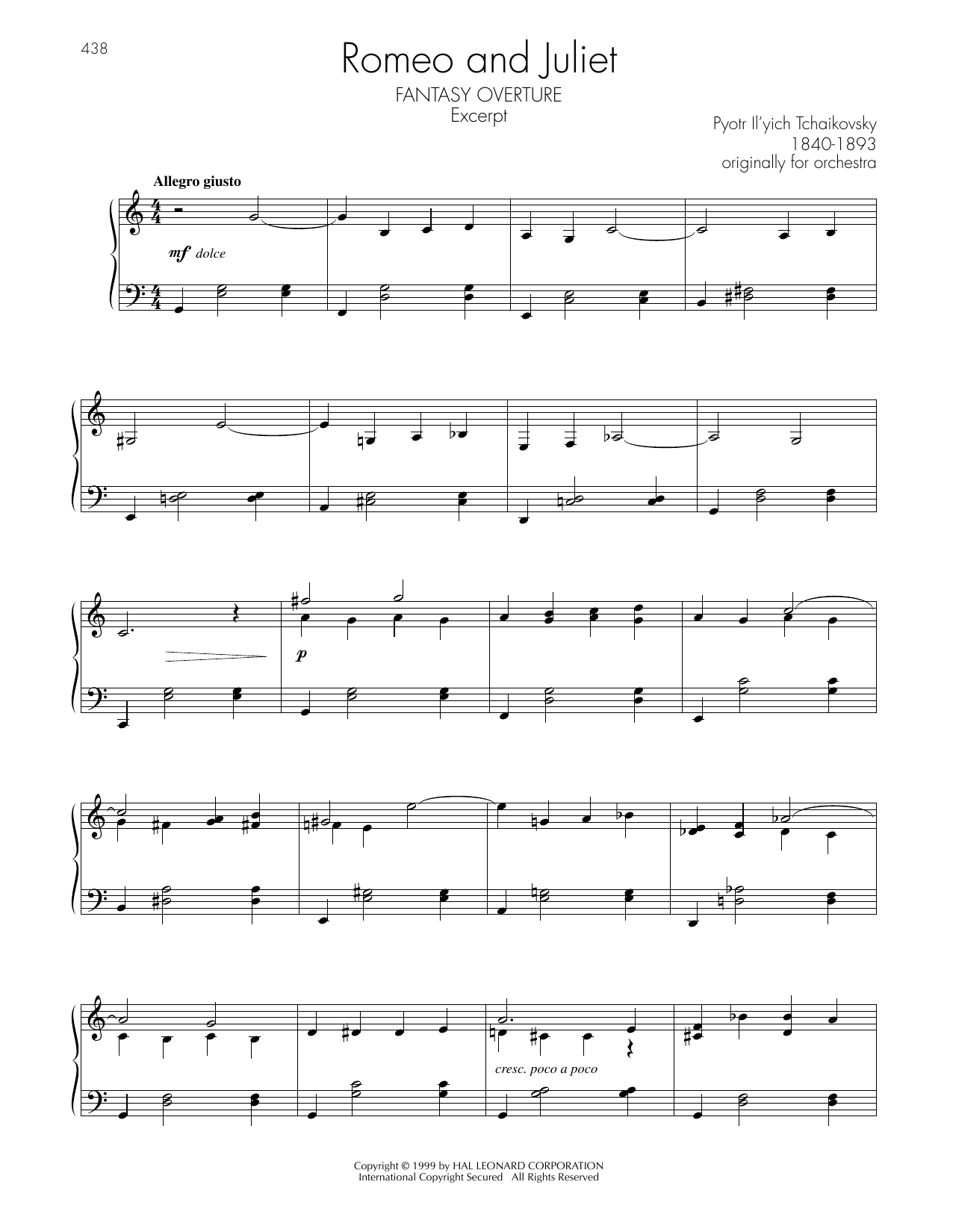 Pyotr Il'yich Tchaikovsky Fantasy Overture Excerpt Sheet Music Notes & Chords for Piano Solo - Download or Print PDF