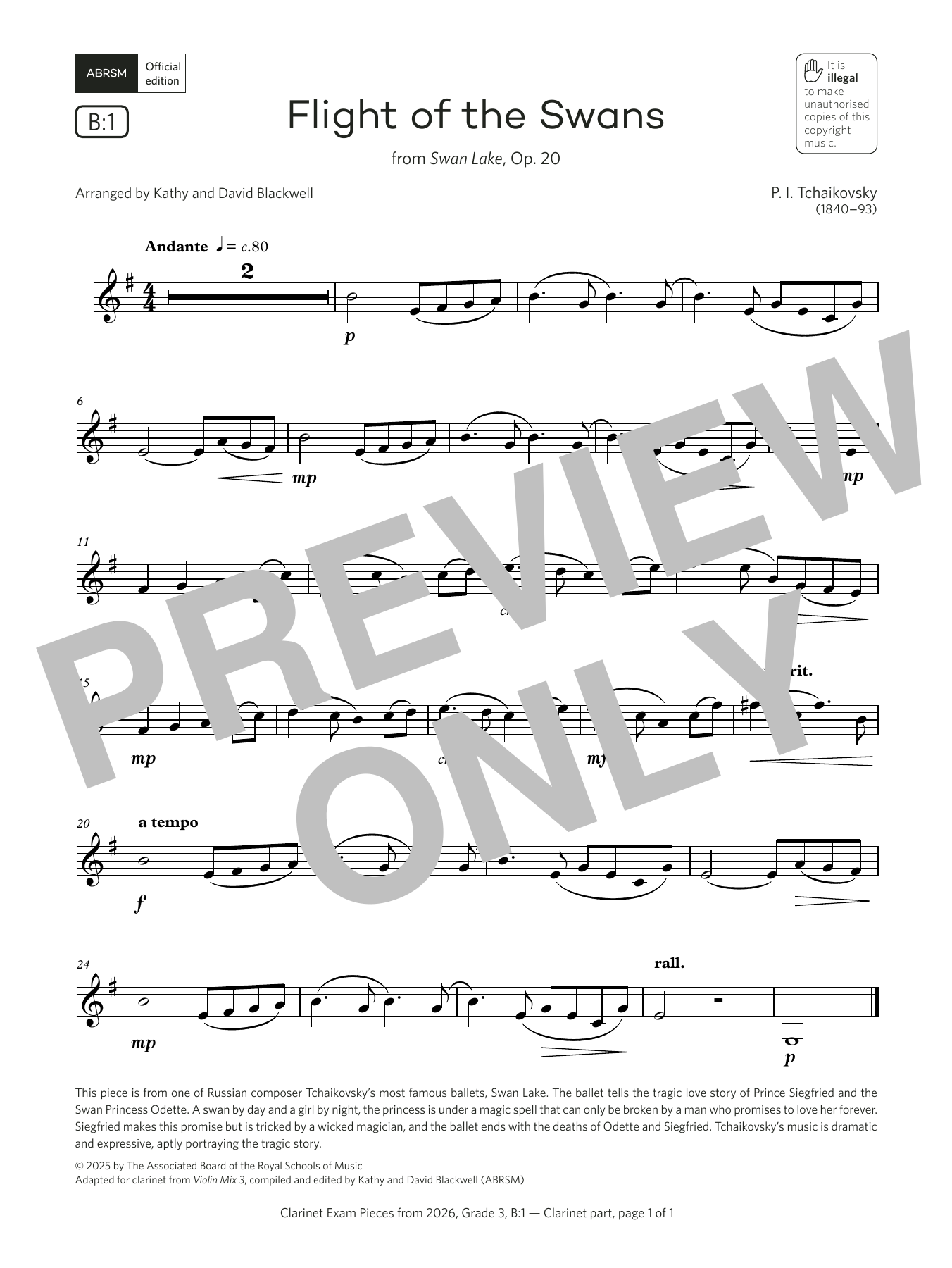 Pyotr Il'yich Tchaikovsky Flight of the Swans (Grade 3, list B1, from the ABRSM Clarinet Syllabus from 2026) Sheet Music Notes & Chords for Clarinet Solo - Download or Print PDF Pyotr Il'yich Tchaikovsky Flight of the Swans (Grade 3, list B1, from the ABRSM Clarinet Syllabus from 2026) Sheet Music Notes & Chords for Clarinet Solo - Download or Print PDF