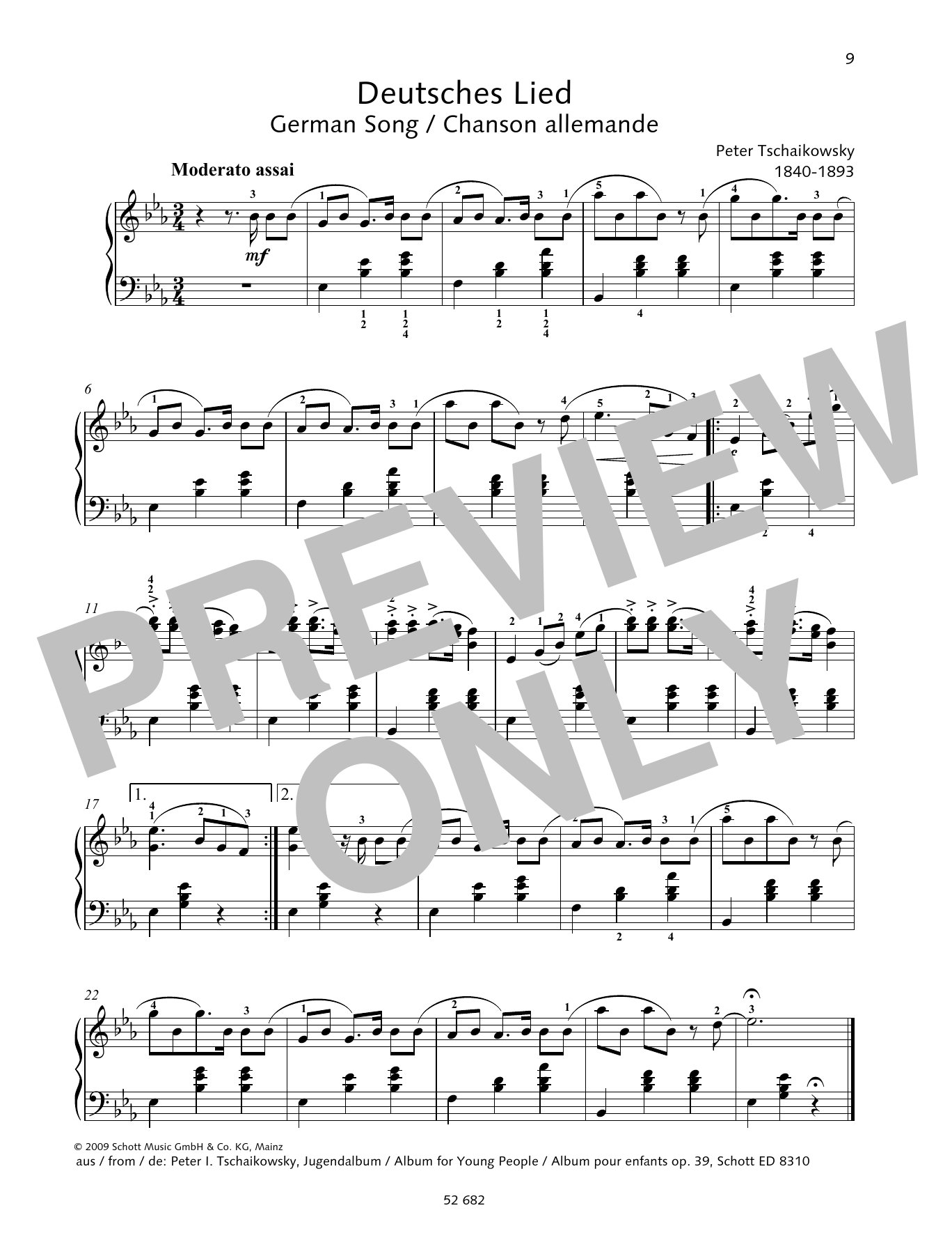 Pyotr Il'yich Tchaikovsky German Song Sheet Music Notes & Chords for Piano Solo - Download or Print PDF