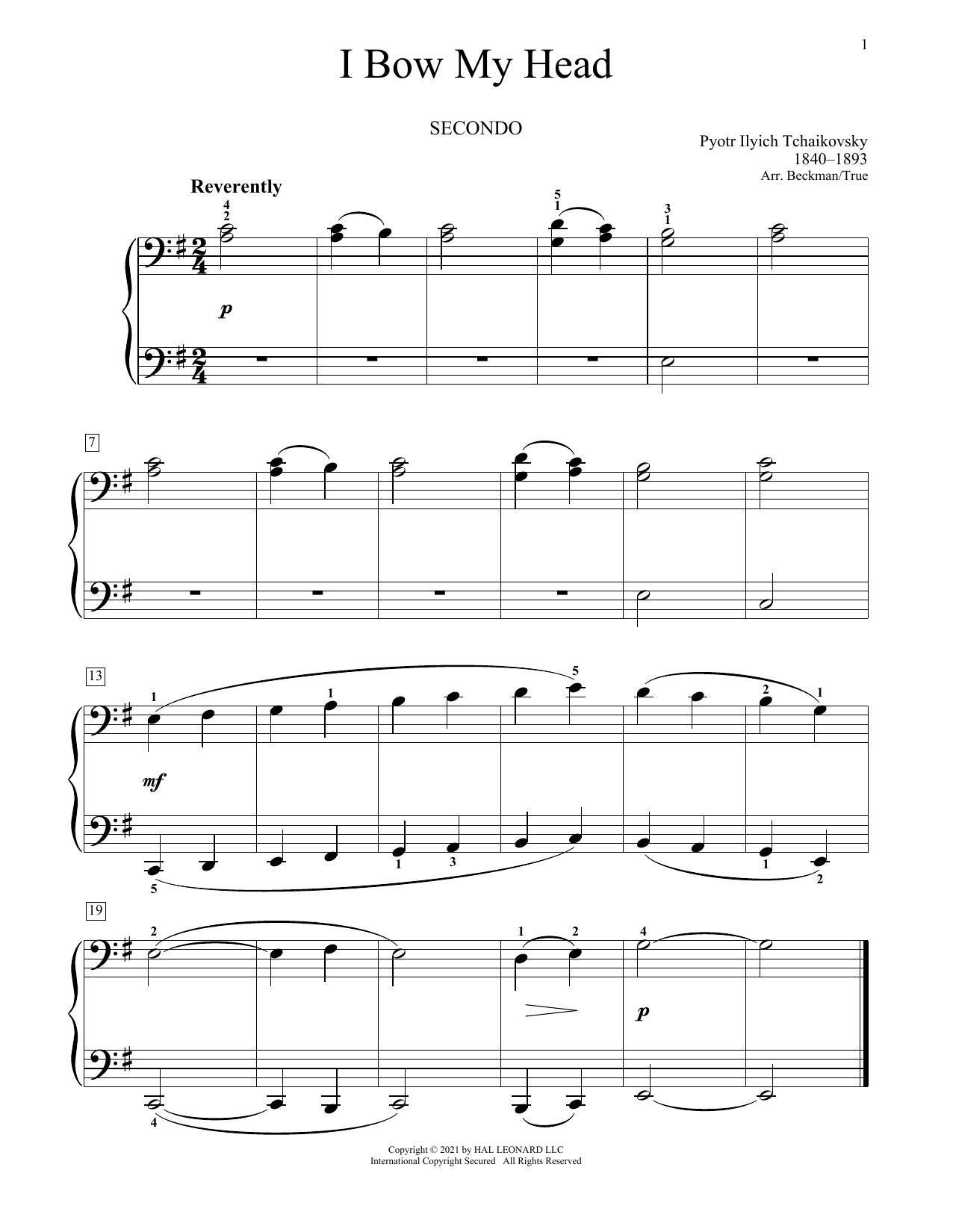 Pyotr Ilyich Tchaikovsky I Bow My Head Sheet Music Notes & Chords for Piano Duet - Download or Print PDF