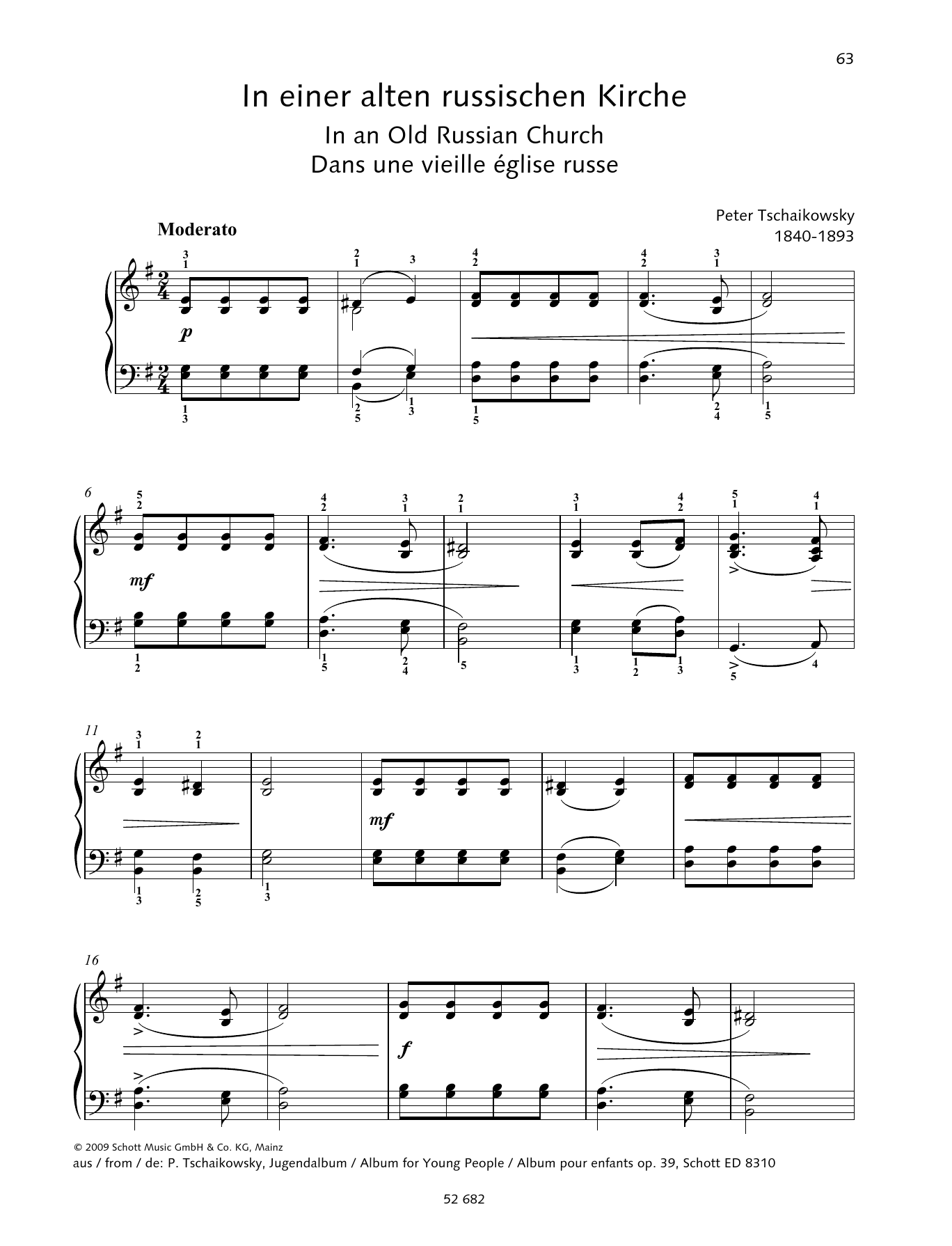Pyotr Il'yich Tchaikovsky In an Old Russian Church Sheet Music Notes & Chords for Piano Solo - Download or Print PDF