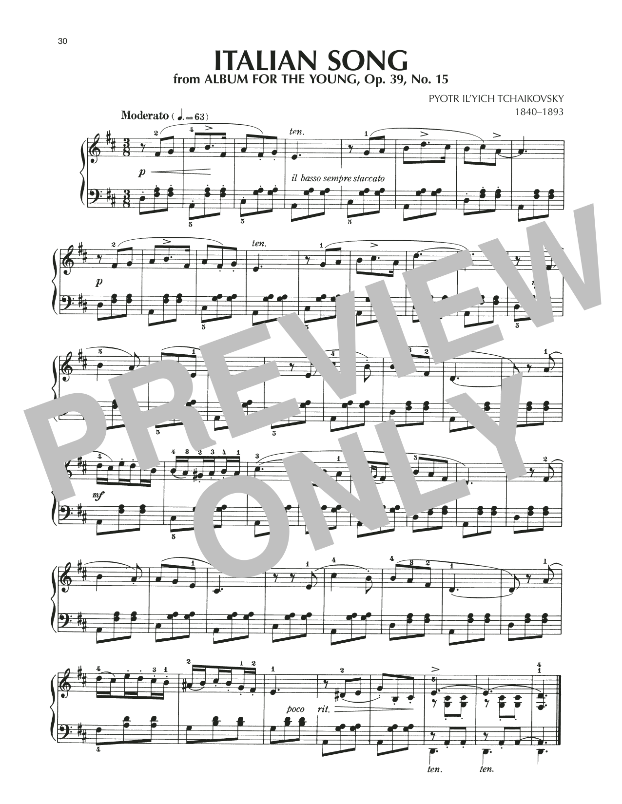 Pyotr Il'yich Tchaikovsky Italian Song, Op. 39, No. 15 Sheet Music Notes & Chords for Piano Solo - Download or Print PDF