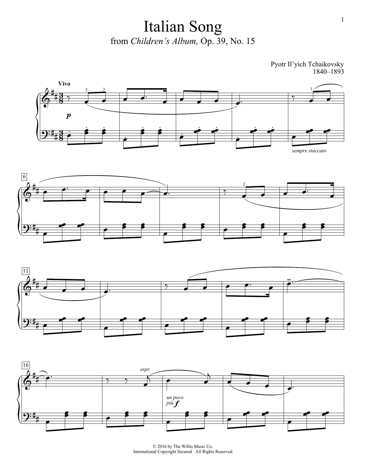 Pyotr Il'yich Tchaikovsky Italian Song Sheet Music Notes & Chords for Educational Piano - Download or Print PDF