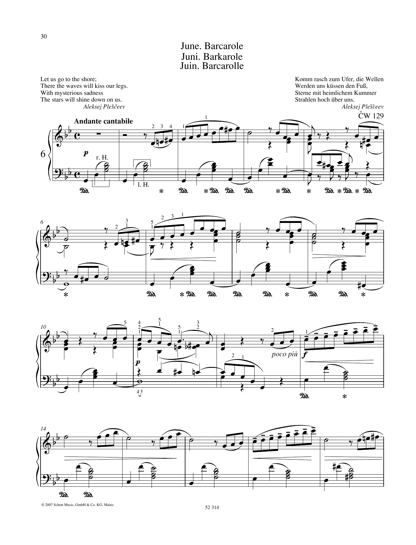 Pyotr Il'yich Tchaikovsky June Sheet Music Notes & Chords for Piano Solo - Download or Print PDF