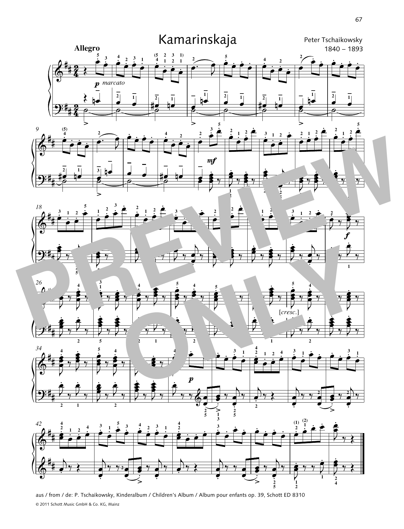 Pyotr Il'yich Tchaikovsky Kamarinskaja Sheet Music Notes & Chords for Piano Solo - Download or Print PDF