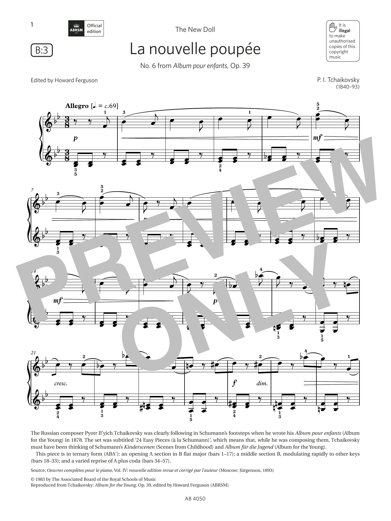Pyotr Il'yich Tchaikovsky La nouvelle poupée (Grade 4, list B3, from the ABRSM Piano Syllabus 2023 & 2024) Sheet Music Notes & Chords for Piano Solo - Download or Print PDF