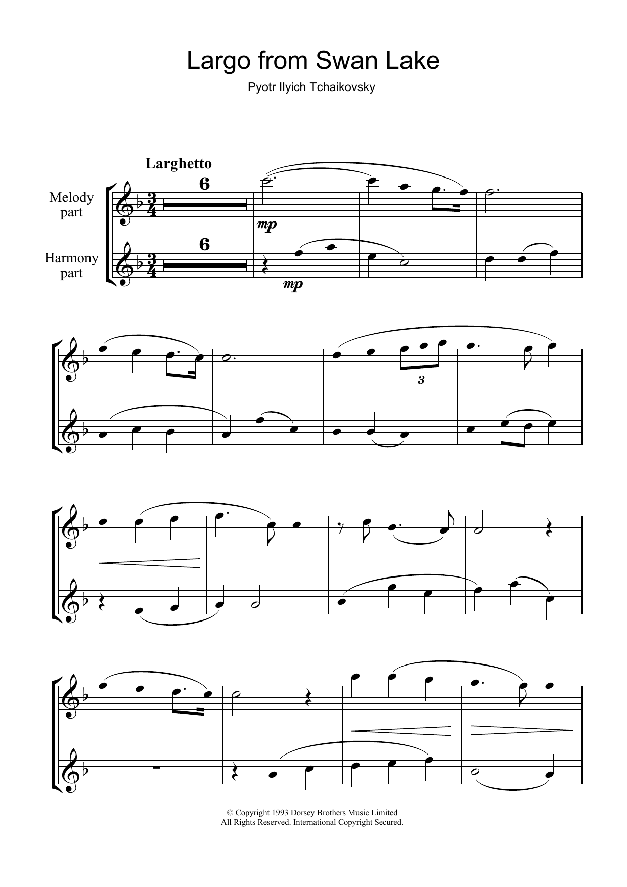 Pyotr Il'yich Tchaikovsky Largo and Scene from Swan Lake Sheet Music Notes & Chords for Flute - Download or Print PDF