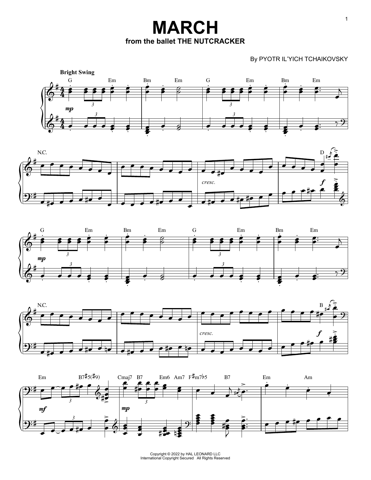 Pyotr Il'yich Tchaikovsky March, Op. 71a [Jazz version] (arr. Brent Edstrom) Sheet Music Notes & Chords for Piano Solo - Download or Print PDF