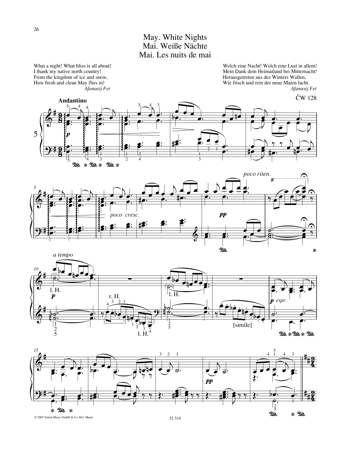 Pyotr Il'yich Tchaikovsky May Sheet Music Notes & Chords for Piano Solo - Download or Print PDF