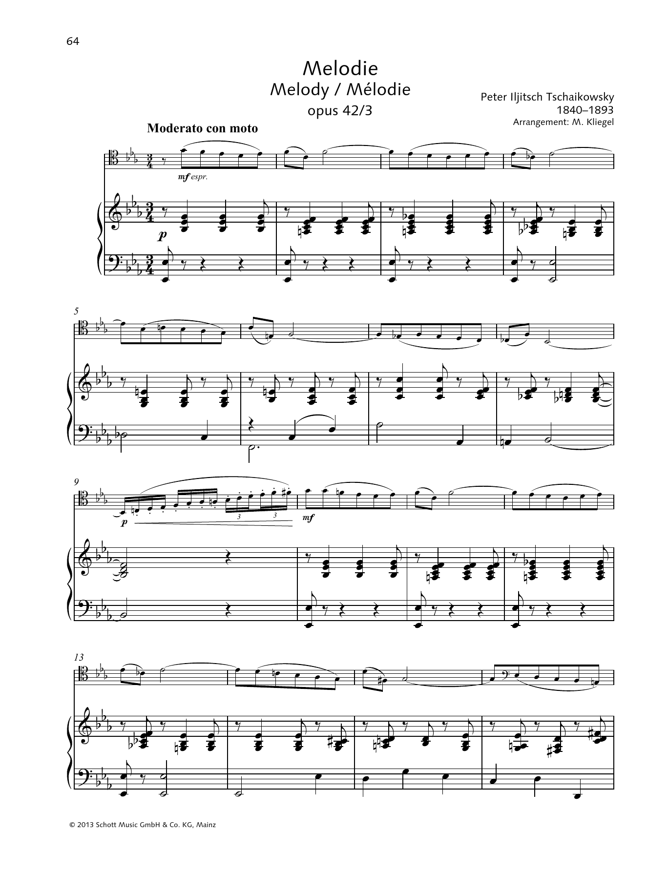 Pyotr Il'yich Tchaikovsky Melody Sheet Music Notes & Chords for String Solo - Download or Print PDF
