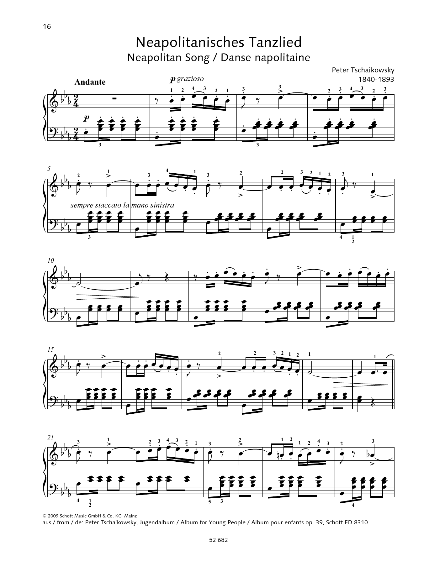 Pyotr Il'yich Tchaikovsky Neapolitan Song Sheet Music Notes & Chords for Piano Solo - Download or Print PDF
