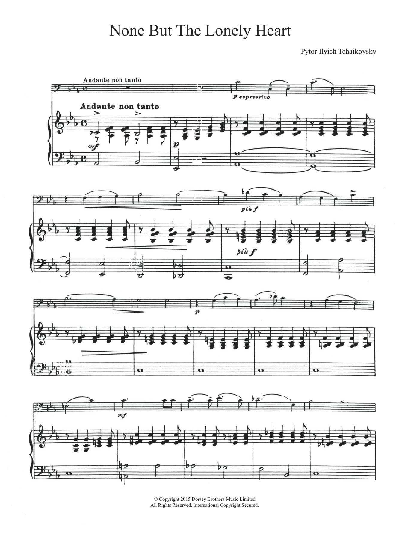 Pyotr Il'yich Tchaikovsky None But The Lonely Heart (Mignon's Song) Sheet Music Notes & Chords for Cello - Download or Print PDF