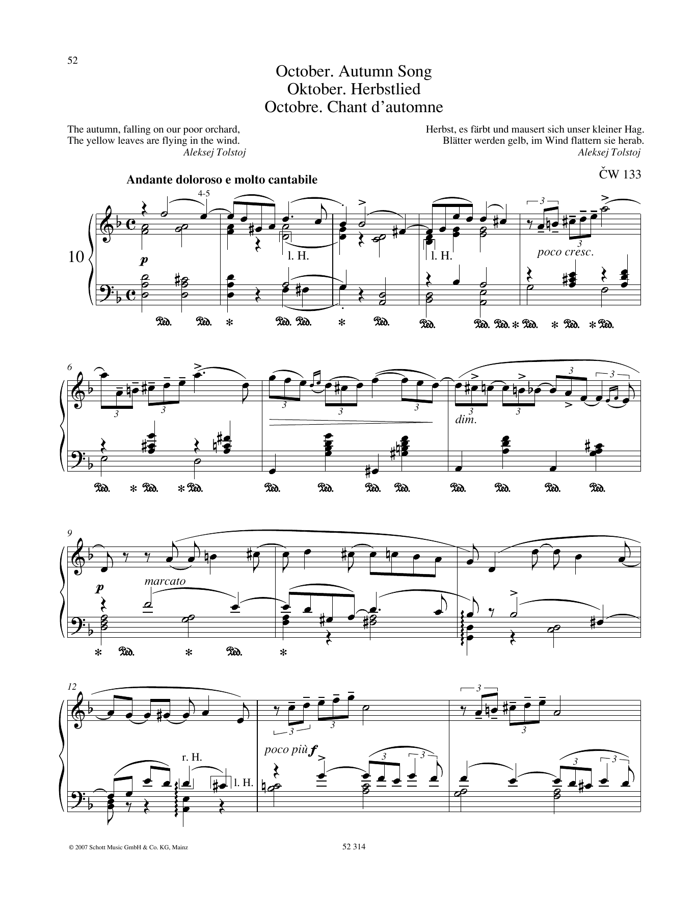 Pyotr Il'yich Tchaikovsky October Sheet Music Notes & Chords for Piano Solo - Download or Print PDF