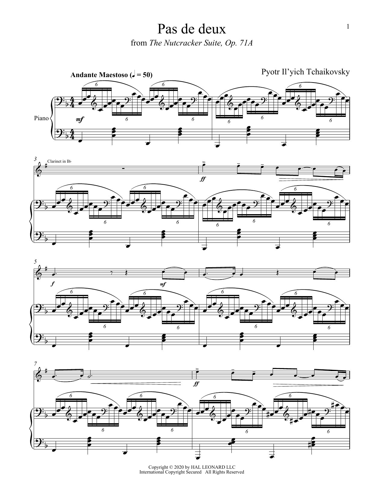 Pyotr Il'yich Tchaikovsky Pas de deux (from The Nutcracker) Sheet Music Notes & Chords for Clarinet Solo - Download or Print PDF