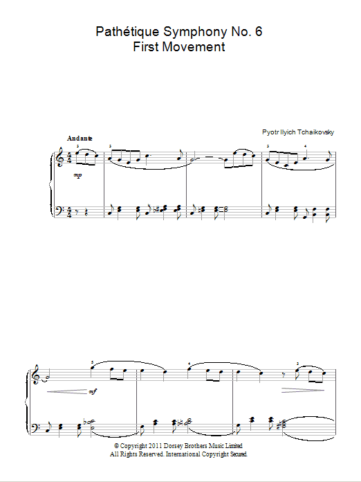 Pyotr Il'yich Tchaikovsky Pathetique (from The 6th Symphony) Sheet Music Notes & Chords for Piano - Download or Print PDF