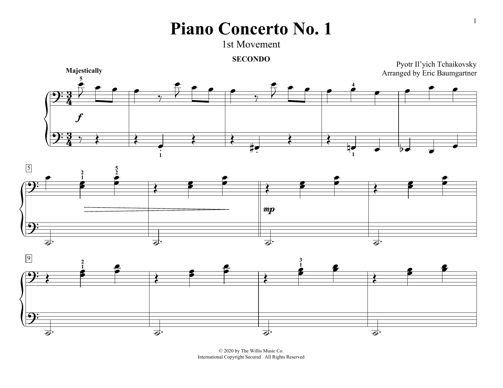 Pyotr Il'yich Tchaikovsky Piano Concerto No. 1 (1st Movement) (arr. Eric Baumgartner) Sheet Music Notes & Chords for Piano Duet - Download or Print PDF