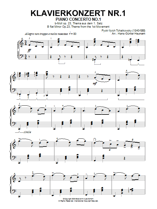 Pyotr Il'yich Tchaikovsky Piano Concerto No. 1 In Bb Minor Op. 23 Sheet Music Notes & Chords for Piano - Download or Print PDF