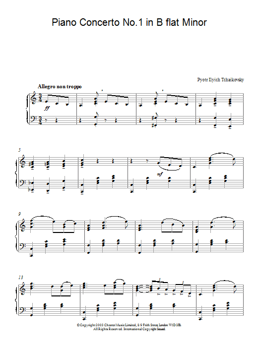 Pyotr Il'yich Tchaikovsky Piano Concerto No. 1 In Bb Minor Sheet Music Notes & Chords for Piano - Download or Print PDF