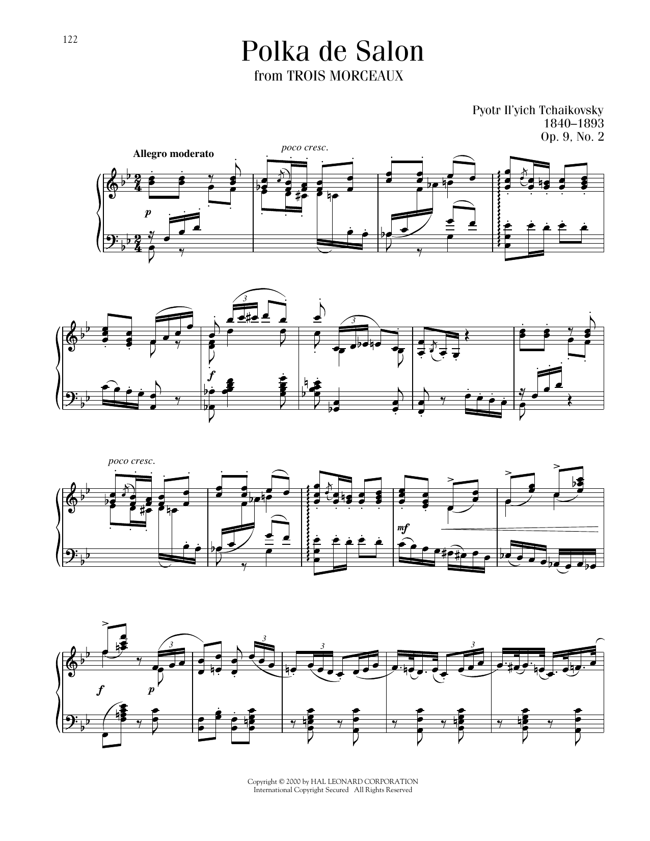 Pyotr Il'yich Tchaikovsky Polka De Salon, Op. 9, No. 2 Sheet Music Notes & Chords for Piano Solo - Download or Print PDF