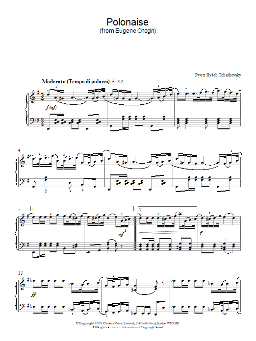 Pyotr Il'yich Tchaikovsky Polonaise (from 'Eugene Onegin') Sheet Music Notes & Chords for Piano - Download or Print PDF