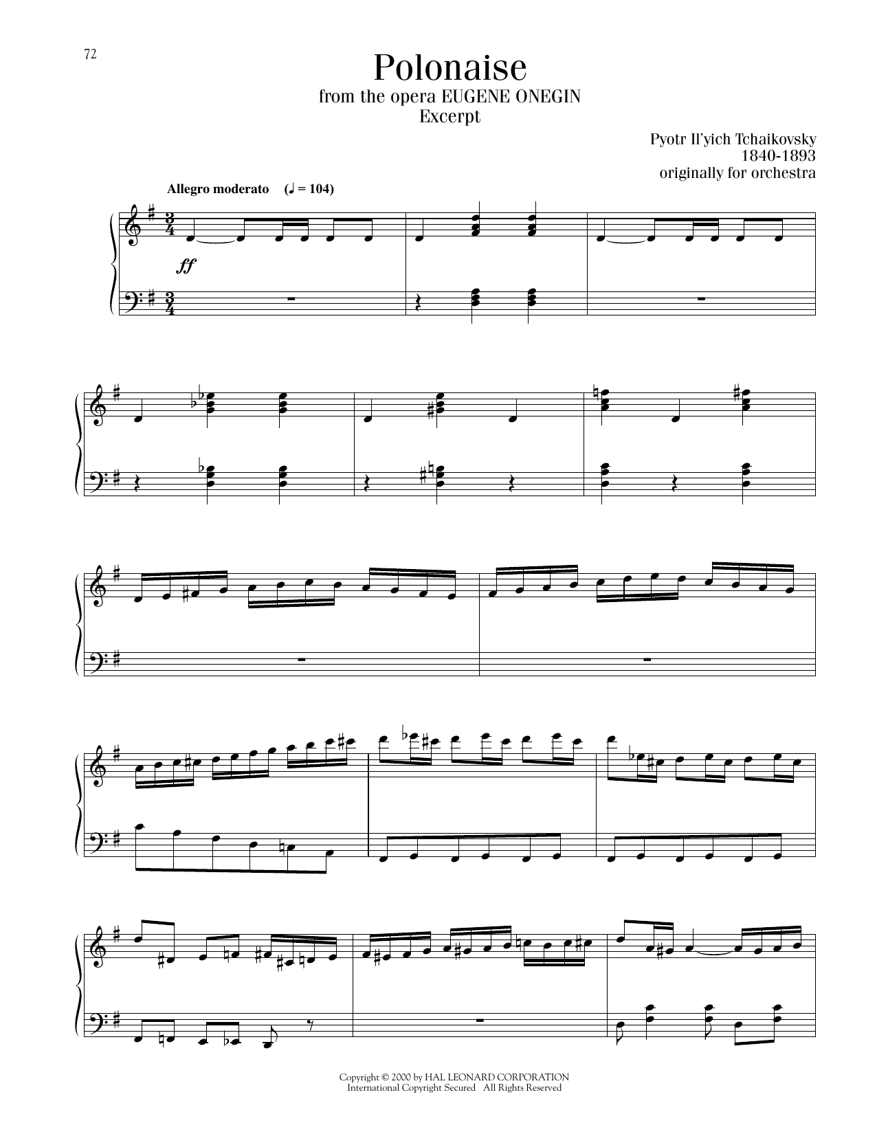 Pyotr Il'yich Tchaikovsky Polonaise Sheet Music Notes & Chords for Piano Solo - Download or Print PDF