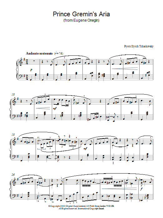 Pyotr Il'yich Tchaikovsky Prince Gremin's Aria (from Eugene Onegin) Sheet Music Notes & Chords for Piano - Download or Print PDF