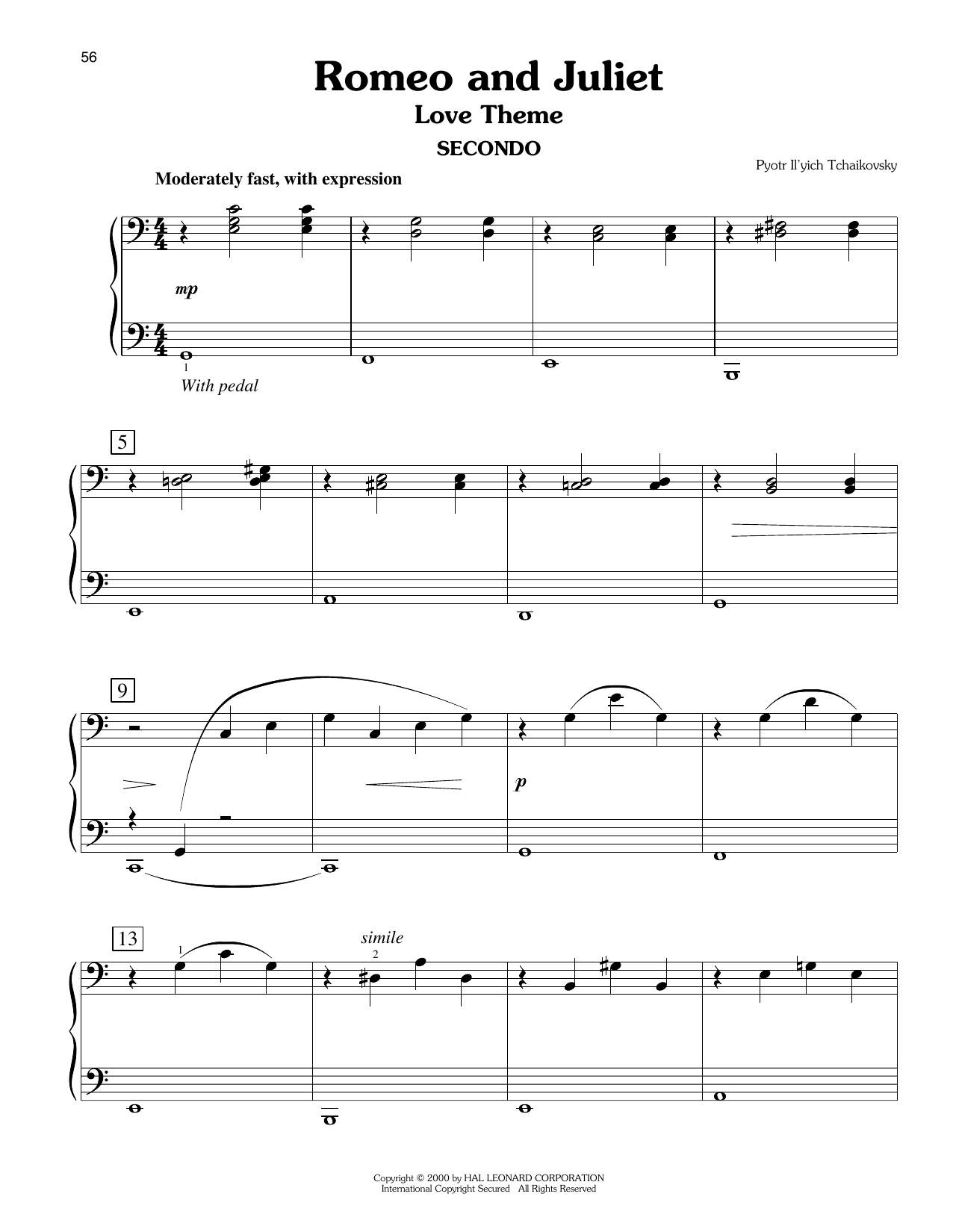Pyotr Il'yich Tchaikovsky Romeo And Juliet (Love Theme) (arr. Carol Klose) Sheet Music Notes & Chords for Easy Piano Duet - Download or Print PDF